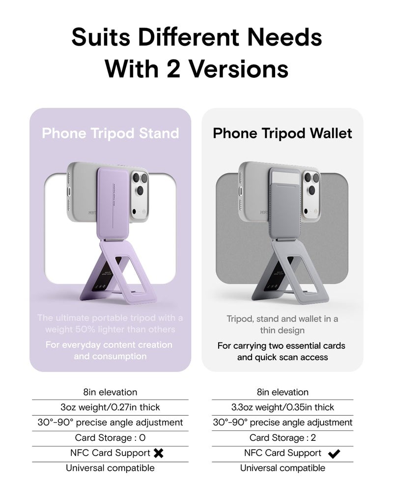 MOFT Phone Tripod Stand Selfie Stick for iPhone, Multi-Angles iPhone Stand, Lightweight & Portable Phone Holder, Strong Magnets, MOVAS Vegan Leather, Travel Essentials, Peony (Without Card Slot) - Image 2