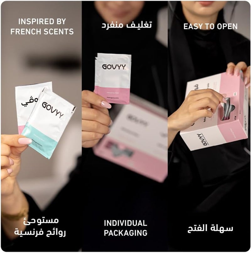 Govyy Refreshing Wipes – 50 individually wrapped pink and white tissues, perfect for cleaning hands on the go and protecting against surfaces in public places. Infused with a refreshing scent - Image 3