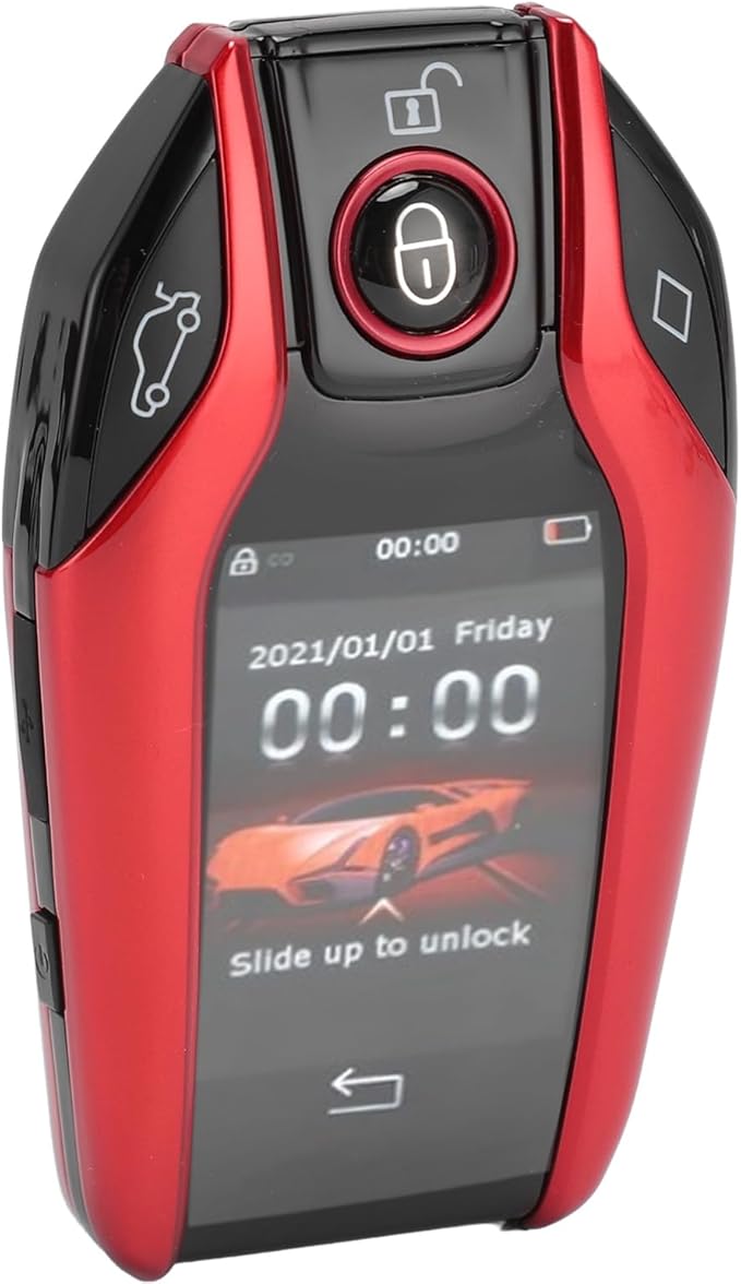 Smart Car Key LCD Touch Screen Remote Fob Keyless Entry Anti Lost Auto Window Roll Up Red - Image 1