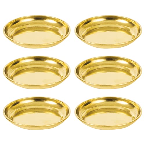 Spillbox Traditional Brass Diya for Puja | Pooja Aarti | Arti Deepak Deepam Oil Lamp for Home Temple Puja Articles Decor Gifts |Small Brass Thali for Diya Stand | Pooja Tray for Mandir-Micro Plate(6) - Image 1