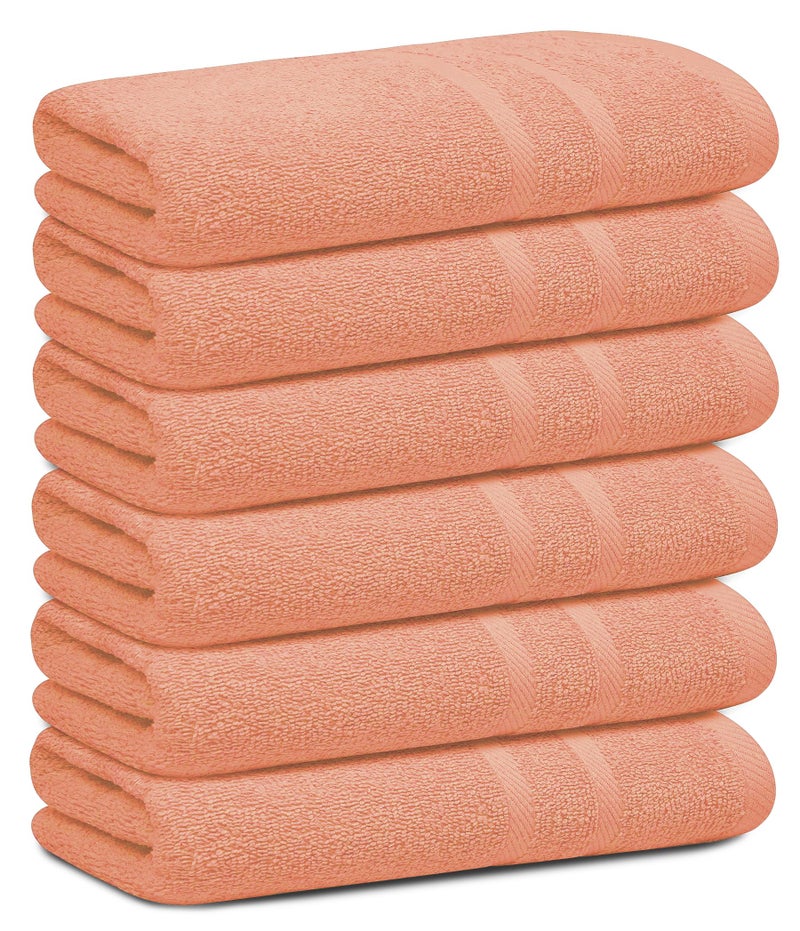 Looperry 6 Pack Small Bath Towel Set - 100% Cotton 23x46 Shower Towels in 450 GSM. Lightweight & Absorbent Quick Dry Gym Towel for Showering, Pet Drying, Spas & Salons. Terry Ringspun Towels (Peach) - Image 1