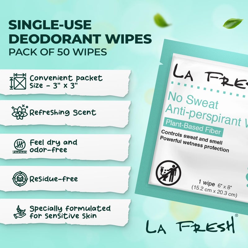 La Fresh Travel Lite Antiperspirant and Body Wipes - 50 Individually Wrapped Deodorant Wipes for Adults, Men and Women Travel Essentials - Image 2