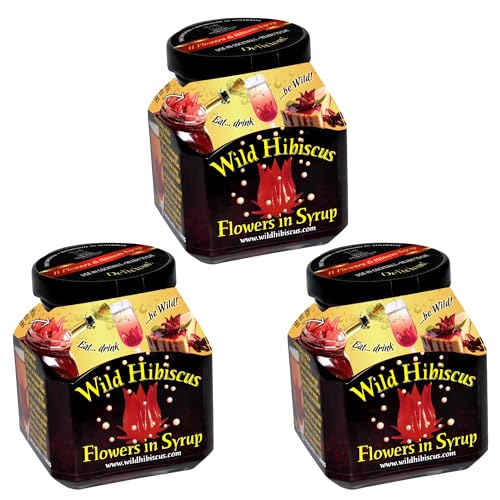 Wild Hibiscus Flowers in Syrup | 8.8 oz (250 g) Jar | Hand-Crafted Whole Hibiscus Flowers in Sweet Syrup | Perfect for Cocktails, Desserts & Gourmet Garnishes [Pack of 3] - Image 1