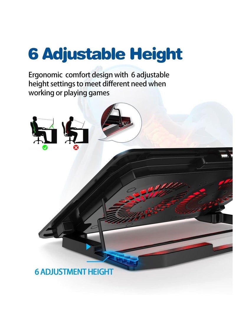 Y&D Laptop Cooling Pad 7-16 Inch Ultra Notebook Slim Portable USB Powered (2 Quiet Big Fans) Gaming Cooler 1200RPM 6 Heights Adjustment 2 Port  - Image 4