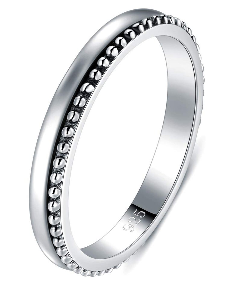 BORUO 925 Sterling Silver Ring High Polish Thin Beaded Bali Stackable Tarnish Resistant Engagement Wedding Band 2mm Ring Size 8 - Image 1