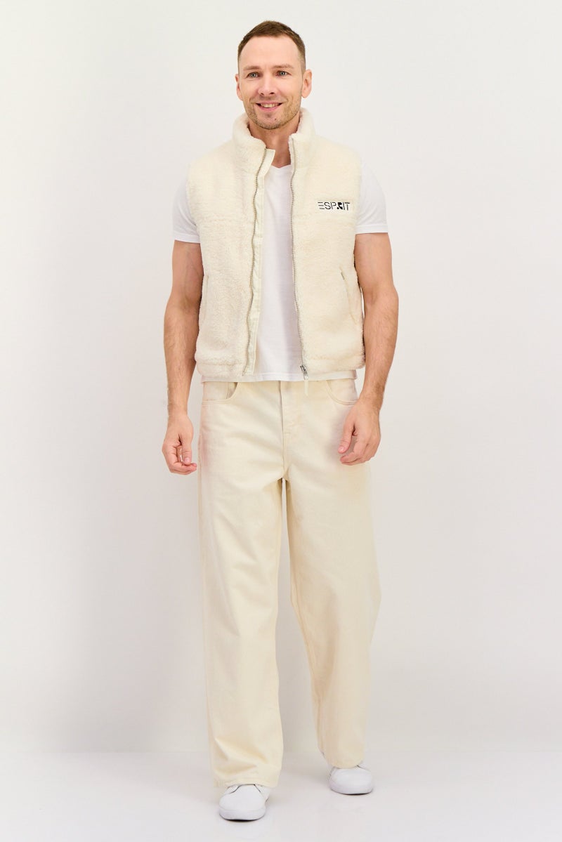 Esprit x Rest and Recreation Men Embroidered Logo Vest Jackets, Light Beige - Image 4