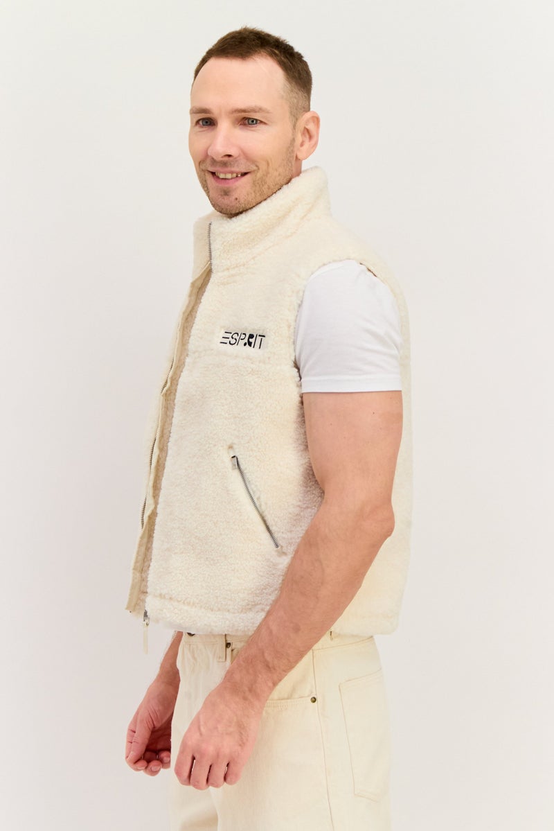 Esprit x Rest and Recreation Men Embroidered Logo Vest Jackets, Light Beige - Image 2