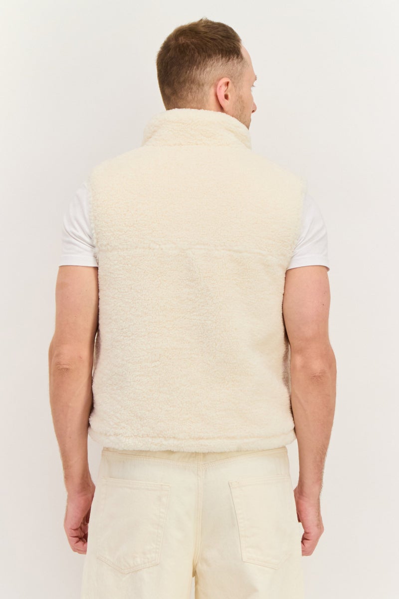 Esprit x Rest and Recreation Men Embroidered Logo Vest Jackets, Light Beige - Image 3