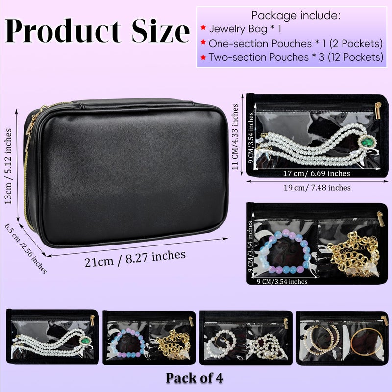 LingLingo Travel Jewelry Organizer Case,Small Jewelry Bags for Traveling, Jewelry Case with 14 Pcs Clear Zipper Velvet Pockets for Storing Earrings, Rings, Necklace, Bracelet, Watch - Image 3