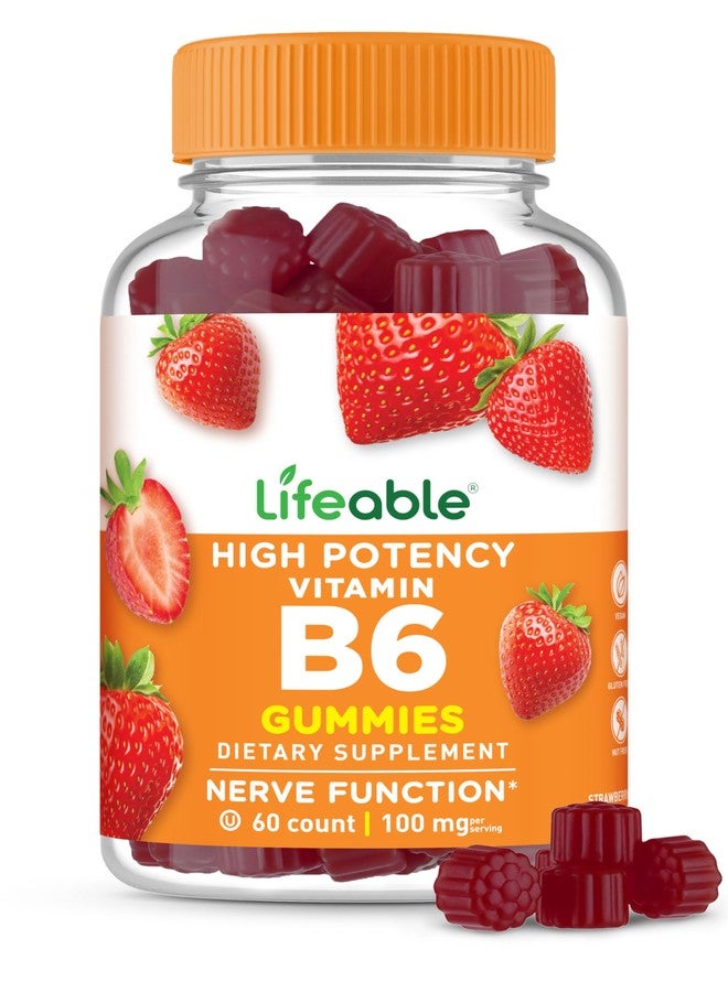 Lifeable Vitamin B6 Gummies | 100mg | Great Tasting VIT B6 Supplement | Vegan B6 Vitamins for Nerve Support Supplement | Vitamin B 6 for Adults, Men, Women | 60 Gummies - Image 1