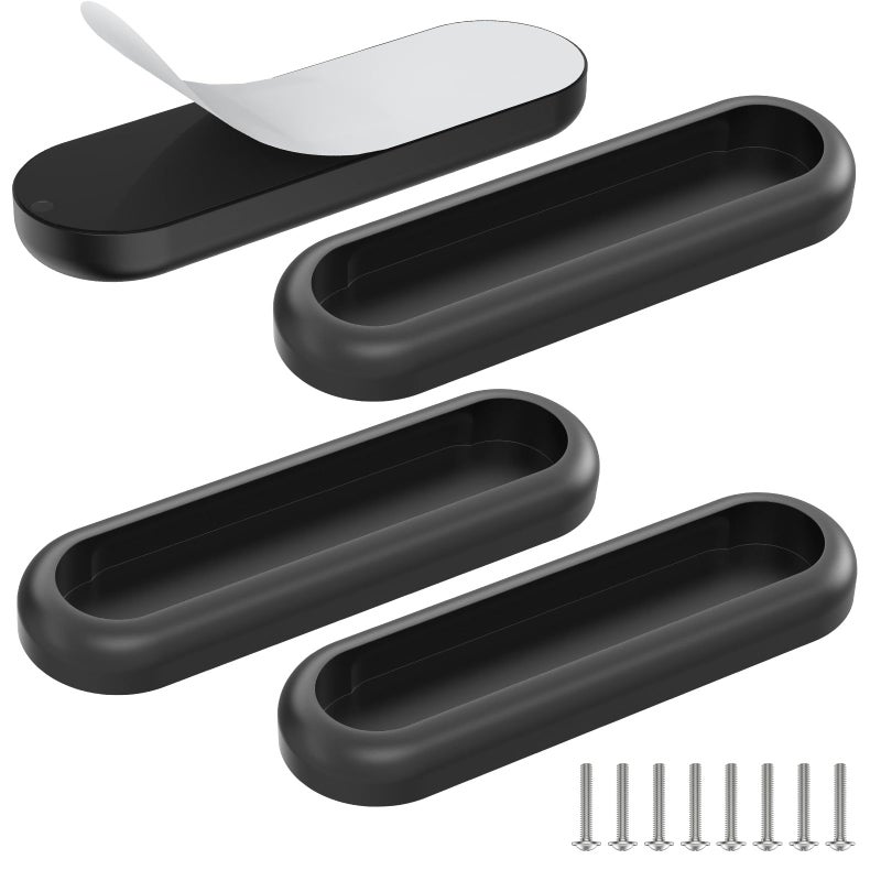 YogePote 4 Pack SelfAdhesive Drawer Pulls 4 Inch SelfStick Aluminum Alloy Door Handles for BarnGlass ShowerBalcony Doors Kitchen Cabinets Wardrobes Windows Closets 4 Black - Image 2