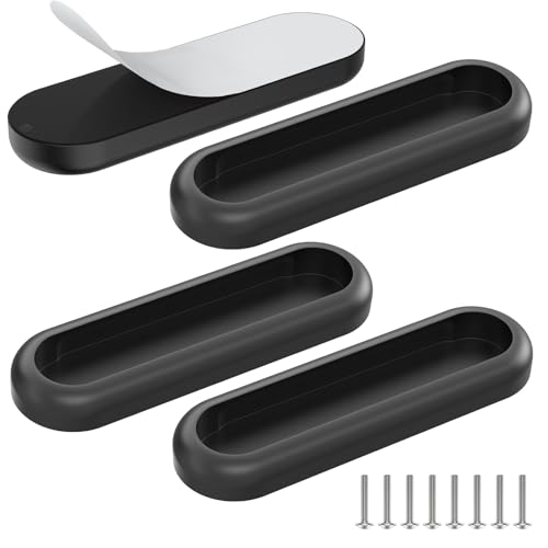 YogePote 4 Pack SelfAdhesive Drawer Pulls 4 Inch SelfStick Aluminum Alloy Door Handles for BarnGlass ShowerBalcony Doors Kitchen Cabinets Wardrobes Windows Closets 4 Black - Image 1