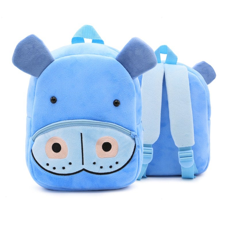 Plush Kids Backpack, Hippo Animal Design, Soft Lightweight School Bag for Toddlers and Preschool Kids - Image 1