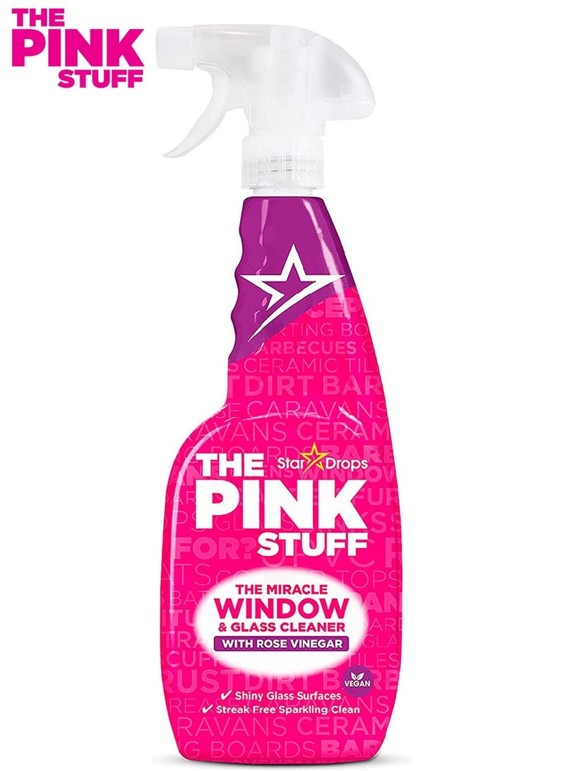 The Pink Stuff Glass & Window Cleaner with Rose Vinegar, Streak-Free Formula, Removes Dust & Grease, 750 ml - Image 1