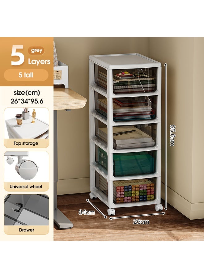 Noon East 5 Layers Utility Rolling Cart Storage Organizer with Wheels, Under Desk Mobile Trolley Organizer for Office Home Kitchen Organization, 34 x 26 x 95.6 cm, White - Image 2