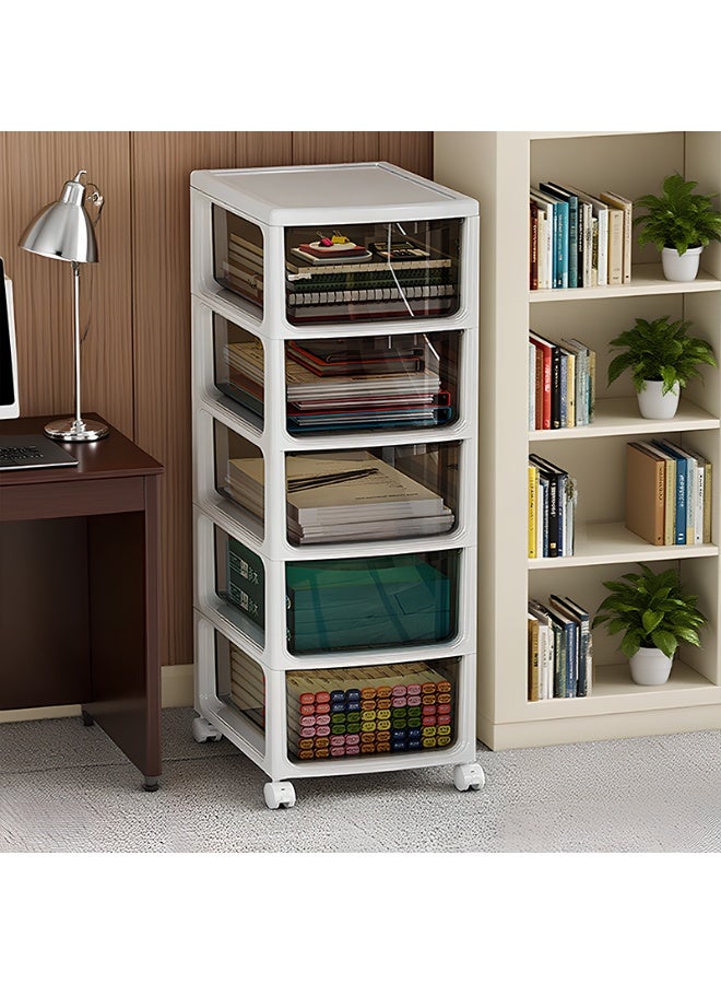 Noon East 5 Layers Utility Rolling Cart Storage Organizer with Wheels, Under Desk Mobile Trolley Organizer for Office Home Kitchen Organization, 34 x 26 x 95.6 cm, White - Image 1