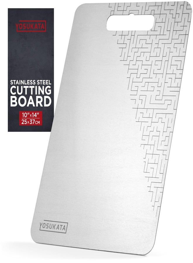 YOSUKATA Stainless Steel Cutting Board 14.6x10 Inch - Double Sided Metal Chopping Board with Handle Hole - Measuring Scale - Dishwasher Safe - Kitchen Non Toxic Utensils - Image 1