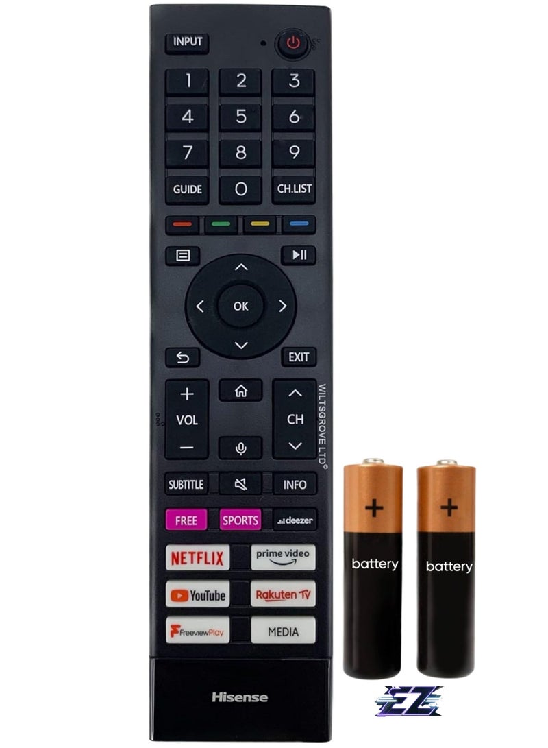 ELTRAZONE جهاز التحكم عن بُعد الصوتي الأصلي ERF3A80 لتلفاز Hisense T304493 HT304493 4K UHD الذكي - 43A6BGTUK 50A6EGTUK 55A6EGTUK 55A7GQTUK 55E77HQTUK 65A63HTUK 65A7GQTUK 85A66 BGTUK مع بطارية - Image 1
