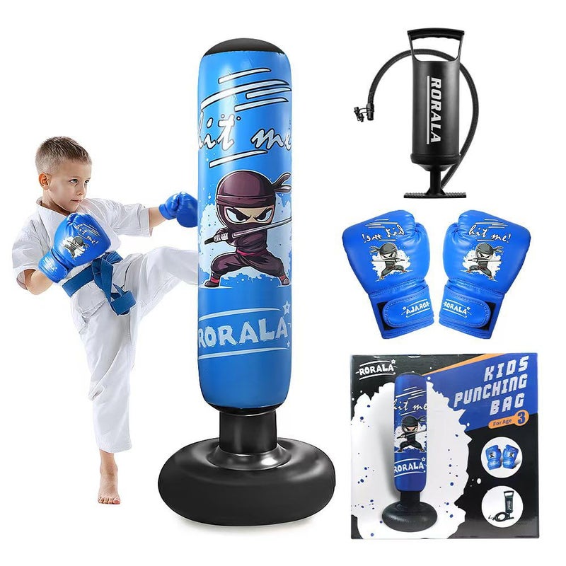 RORALA Inflatable Kids Punching Bag, 63 Inch Boxing Bag Toy with Gloves, Manual Air Pump, Great Gift for Boys Girls Age 3-12 - Image 1