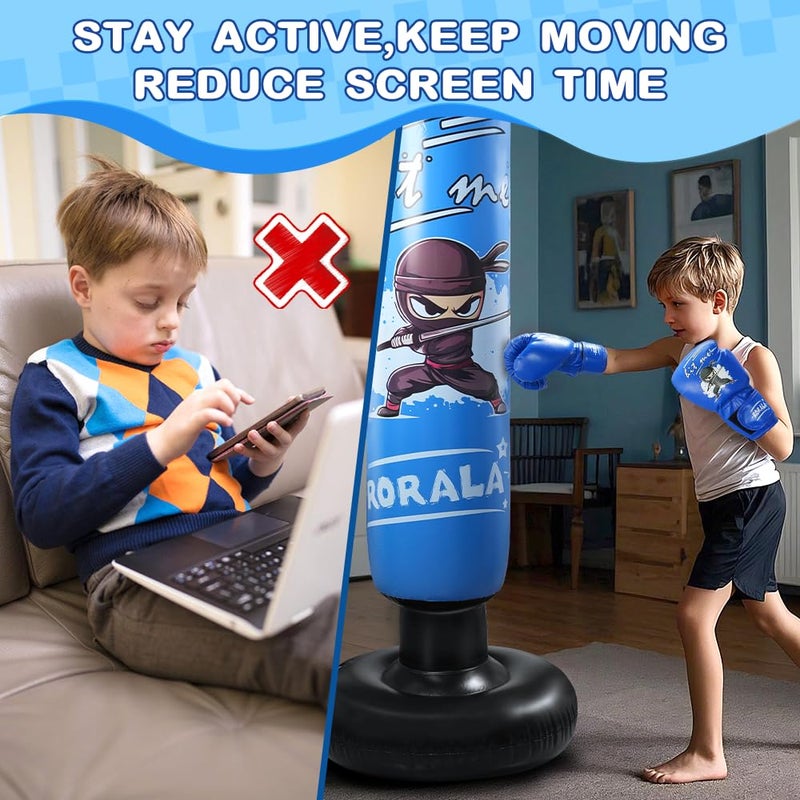 RORALA Inflatable Kids Punching Bag, 63 Inch Boxing Bag Toy with Gloves, Manual Air Pump, Great Gift for Boys Girls Age 3-12 - Image 2