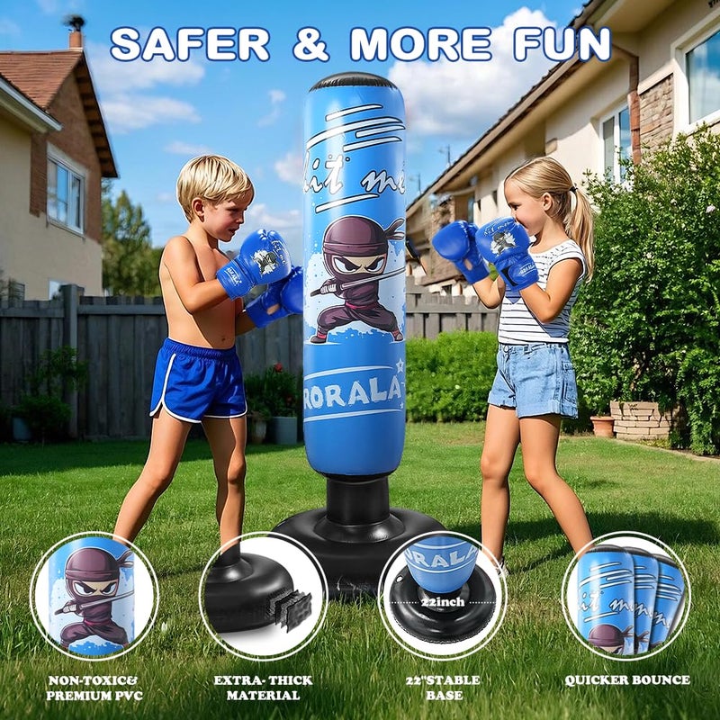 RORALA Inflatable Kids Punching Bag, 63 Inch Boxing Bag Toy with Gloves, Manual Air Pump, Great Gift for Boys Girls Age 3-12 - Image 4
