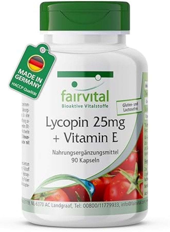 Fairvital Lycopene Capsules 25 mg • Vitamin E • 90 Capsules • Antioxidant Support • Skin & Heart Health • Micro-Encapsulated • Easy to Swallow • 100% Vegan - Image 1