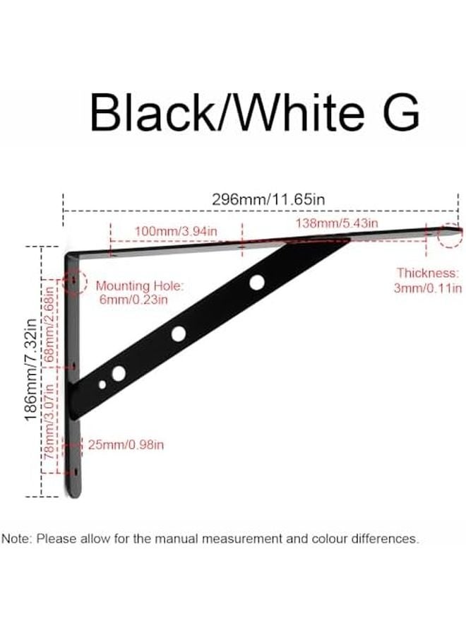 حاملات رفوف ثقيلة على شكل حرف L، سوداء مصنوعة من المعدن، مثبتات حائطية لدعم الرفوف العائمة، الحجم G - Image 3