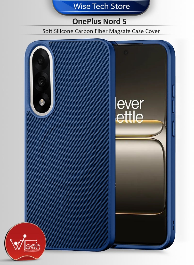 Wtech OnePlus Nord 5 5G 2025 Soft Silicone Carbon Fiber Magsafe Protective Back Case Cover (MCFPSN) - Navy Blue - Image 1