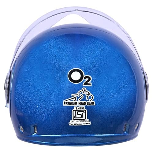 O2 Open Face / Half face Helmet Unisex for Bike Women Men ISI Certified with Clear Visor Smooth Finish Lightweight & Compact (Blue, 580mm Medium) - Image 2