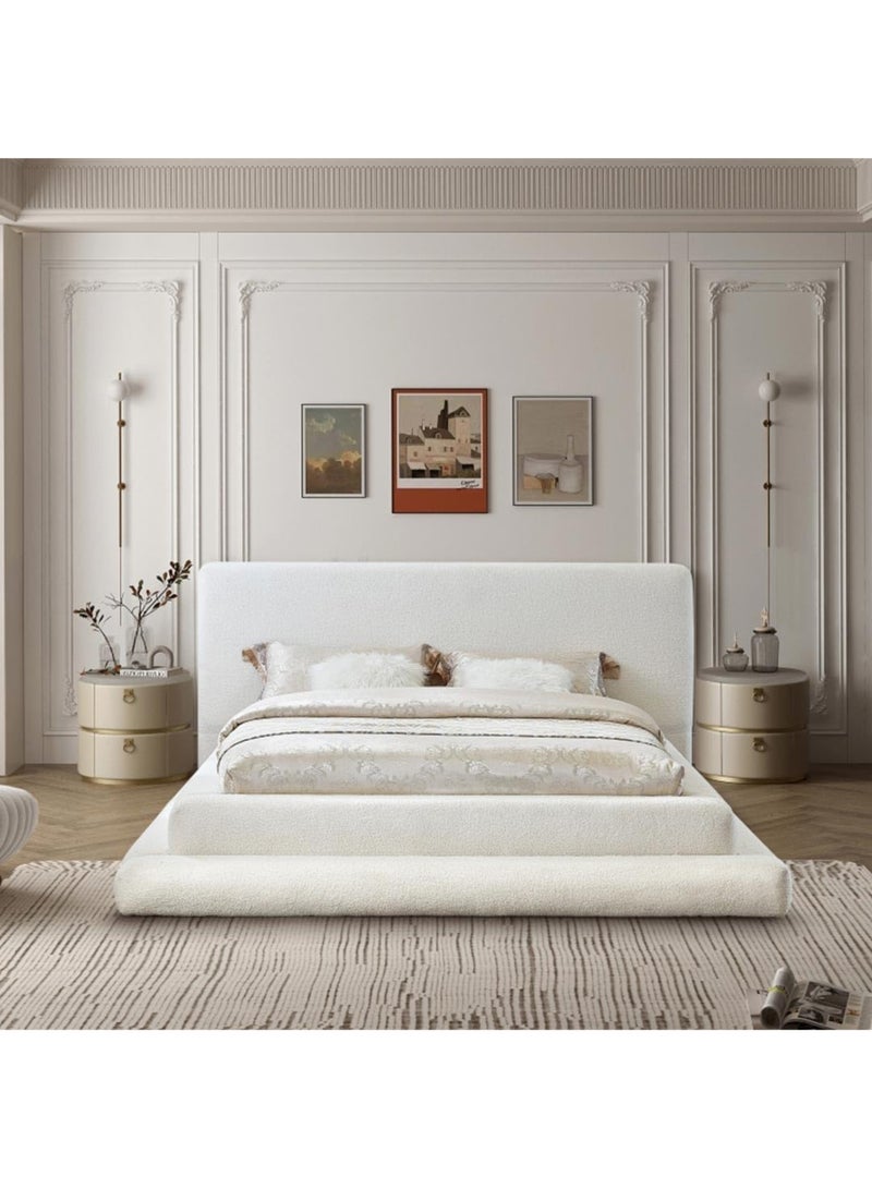 Karnak Teddy Fabric Boucle Bed Upholstered Queen Size 150x200cm with Soft Fabric Headboard - Modern Bedroom Furniture - Image 1