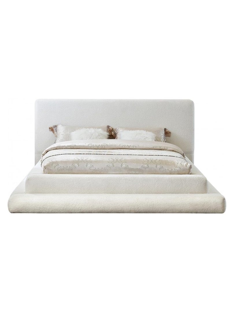 Karnak Teddy Fabric Boucle Bed Upholstered Queen Size 150x200cm with Soft Fabric Headboard - Modern Bedroom Furniture - Image 4