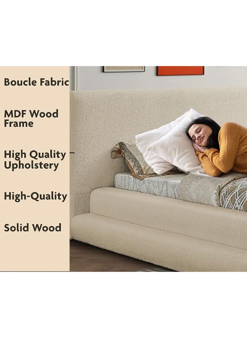 Karnak Teddy Fabric Boucle Bed Upholstered Queen Size 150x200cm with Soft Fabric Headboard - Modern Bedroom Furniture - Image 3