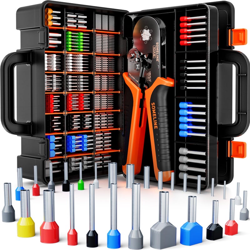 SOMELINE SOMELINE® Ferrule Hexagonal Crimping Tool Kit, 28 Sizes Ferrules, AWG 24–8 Ferrule Crimper, with Insulated Ferrules and Non-insulated Ferrules, Hexagonal Crimp Pliers Ferrule Terminal  - Image 1