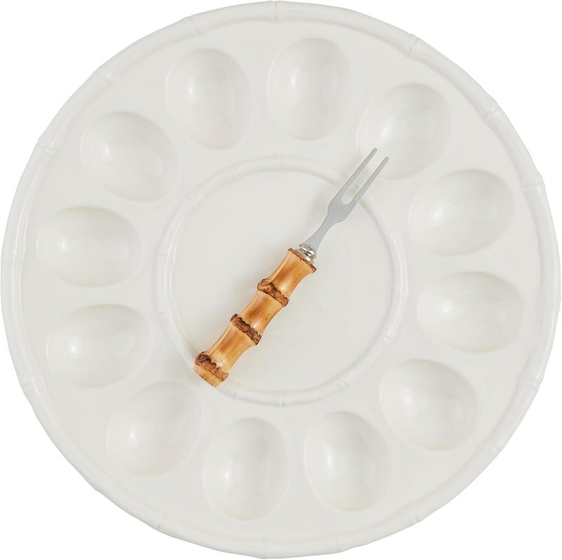 Mud Pie dish 12 dia  fork 5 12 Bamboo Deviled Egg Tray White - Image 1