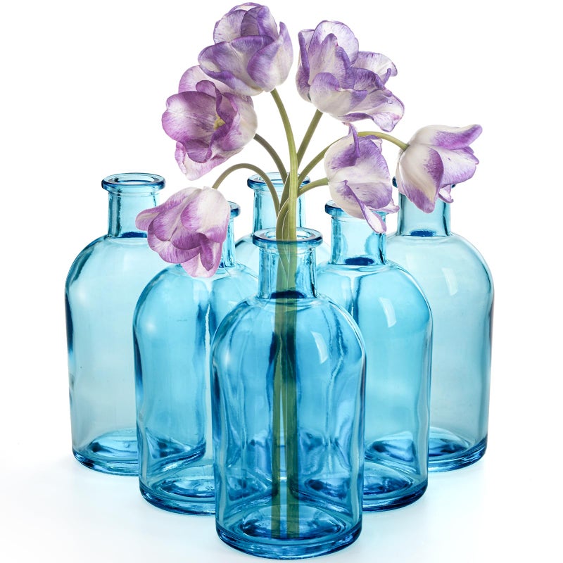 YOUEON 16 Pcs Blue Glass Bud Vases, 8 Oz Living Bud Vases, Small Vases for Flowers, Decorative Glass Bottles, Vintage Flower Vases for Table Centerpiece, Wedding Reception, Home Decor, Office - Image 3