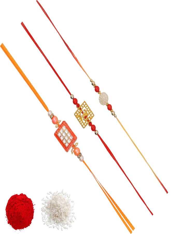 Vientiq Men's Set of 3 Rakhi for Brother Beaded Rakhi For Rakshabandhan with Roli Chawal - Image 1
