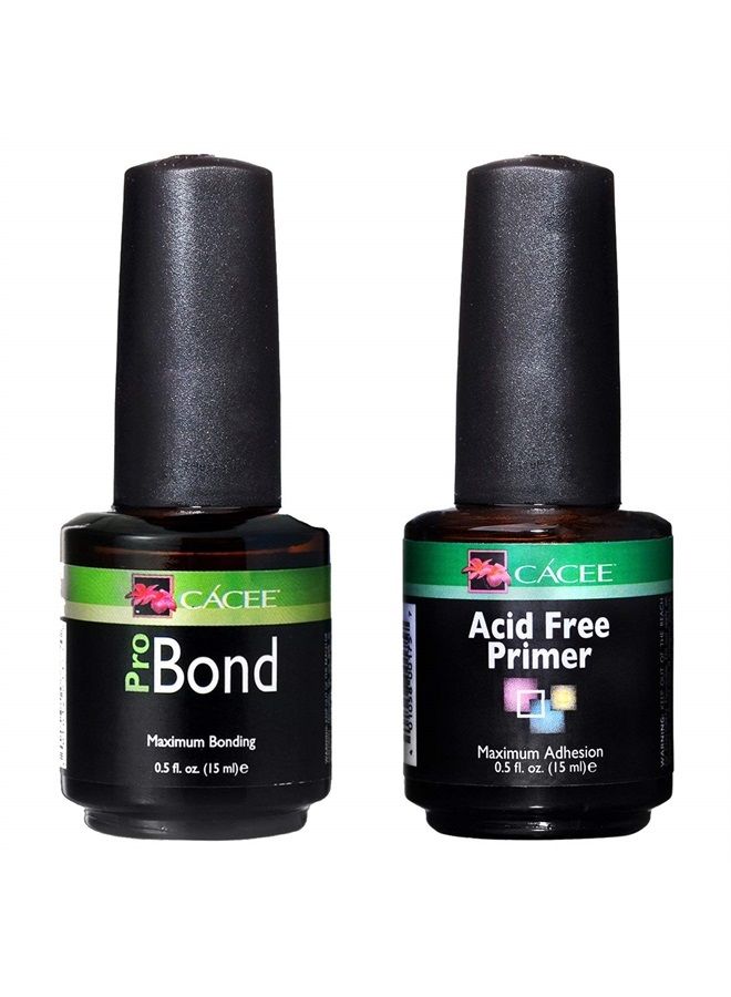 cacee Acrylic Nail Acid Free Primer & Pro Bond Nail Prep 0.5 oz, for Gel Polish, Low Odor, UV/LED, Acrylic Nails Compatible (Acid Free + Probond) - Image 1