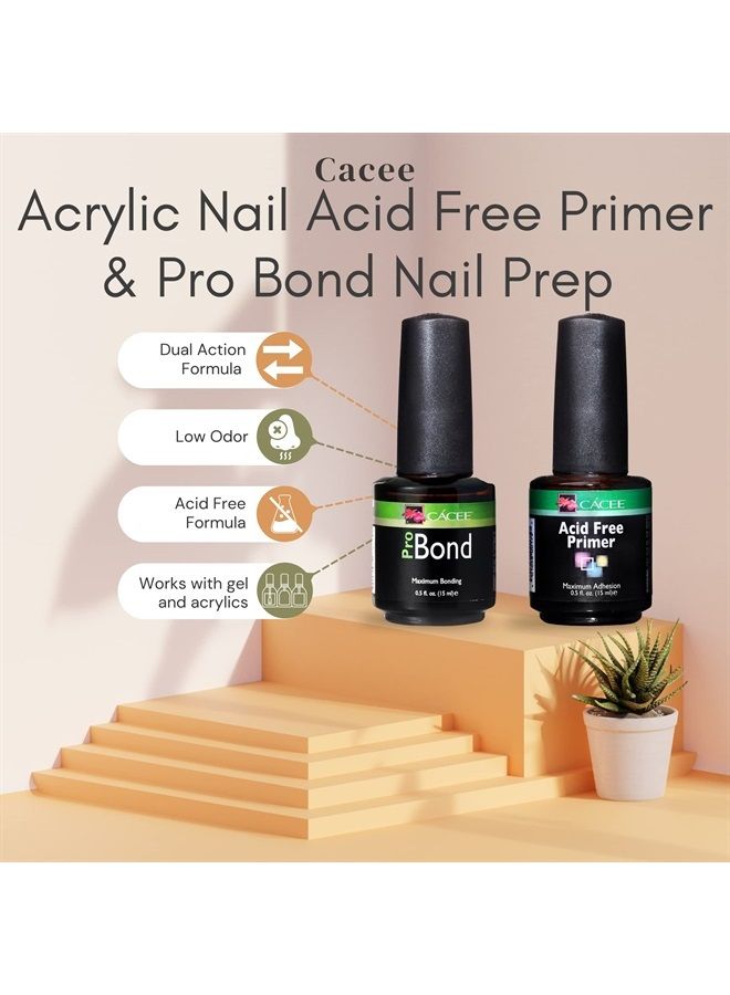 cacee Acrylic Nail Acid Free Primer & Pro Bond Nail Prep 0.5 oz, for Gel Polish, Low Odor, UV/LED, Acrylic Nails Compatible (Acid Free + Probond) - Image 2