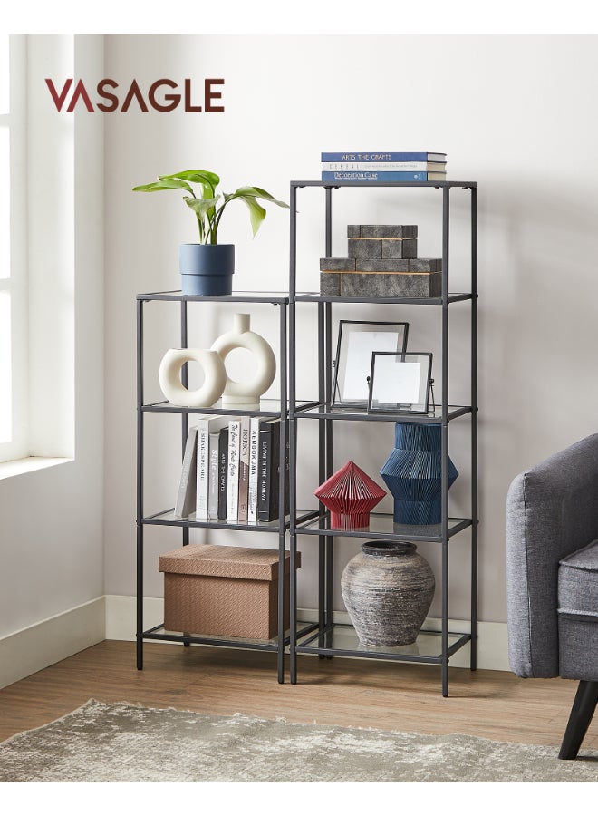 VASAGLE 5-Tier Glass Shelf, Bookshelf, Storage Rack, Tempered Glass, Easy Assembly, for Bathroom, Living Room, Bedroom, Office, Ink Black - Image 2