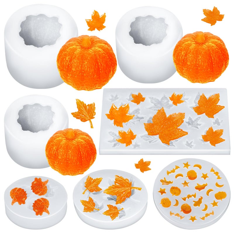 KVCSYAW 7 Pcs Pumpkin Candle Molds  Halloween  Thanksgiving Silicone Molds for DIY Craft Making Decoration Supplies 