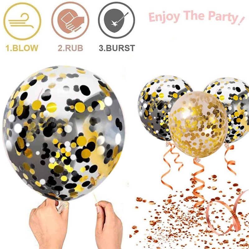 Zesliwy Black Gold Confetti Balloons 50 pack - 12 Inch Gold White and Black Confetti Balloons with Ribbons for Graduation Birthday Wedding Party Decorations - Image 4