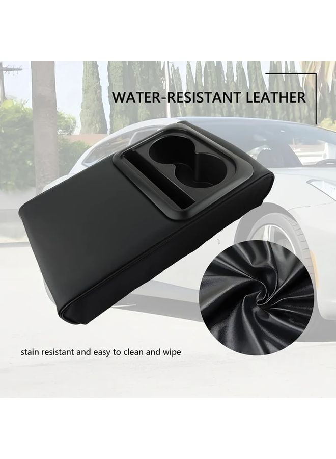Grey PU Leather Car Armrest Cushion Cup Holder Storage Box Center Console Heightening Pad - Image 3
