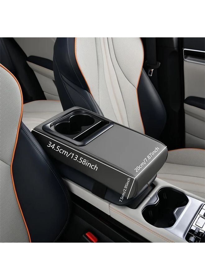 Grey PU Leather Car Armrest Cushion Cup Holder Storage Box Center Console Heightening Pad - Image 2