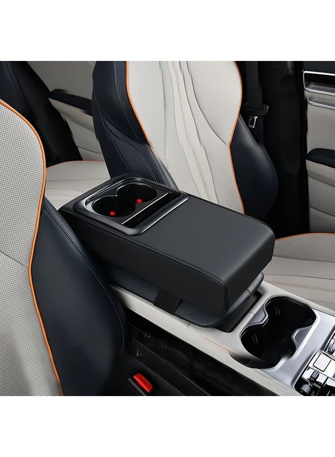 Grey PU Leather Car Armrest Cushion Cup Holder Storage Box Center Console Heightening Pad - Image 1