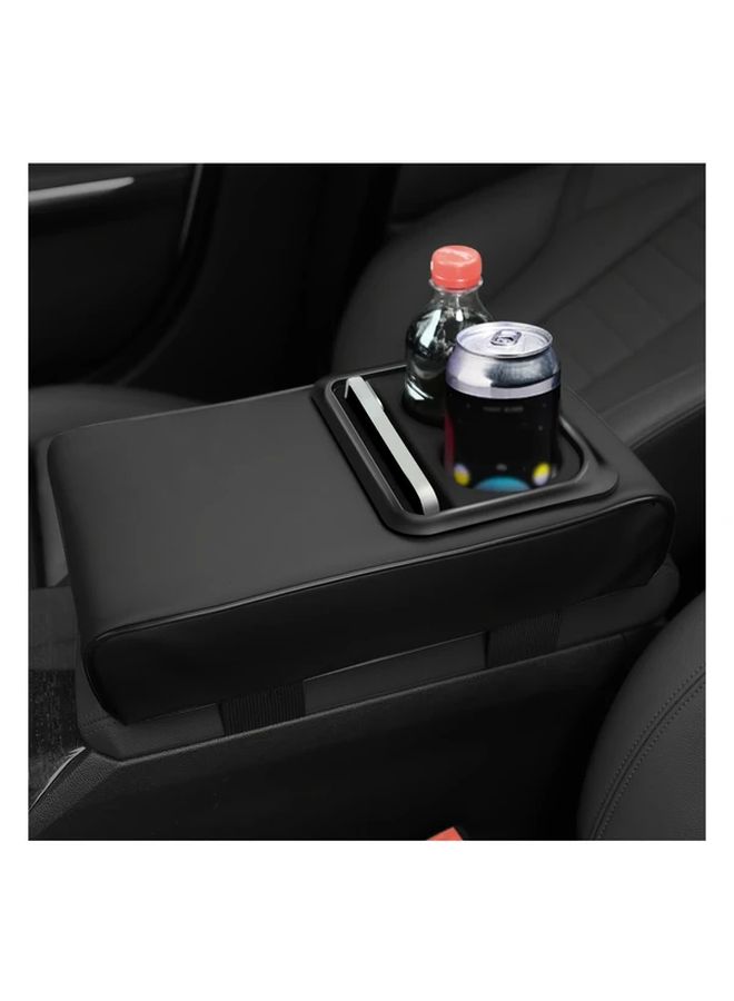 Grey PU Leather Car Armrest Cushion Cup Holder Storage Box Center Console Heightening Pad - Image 4