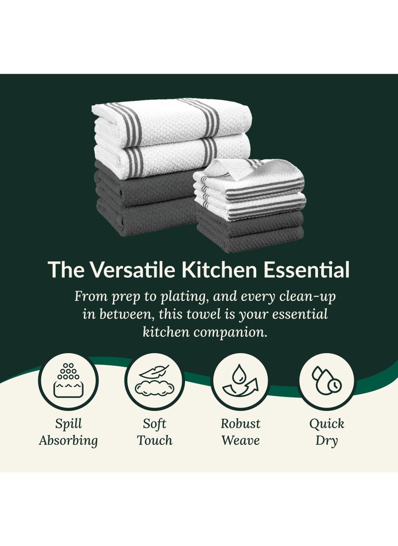 Cloud Scape Linen Terry Kitchen Towel and Dish Cloth Set-Pack of 8,Super Absorbent, Quick Drying Hand Towels, Grey  - Image 3
