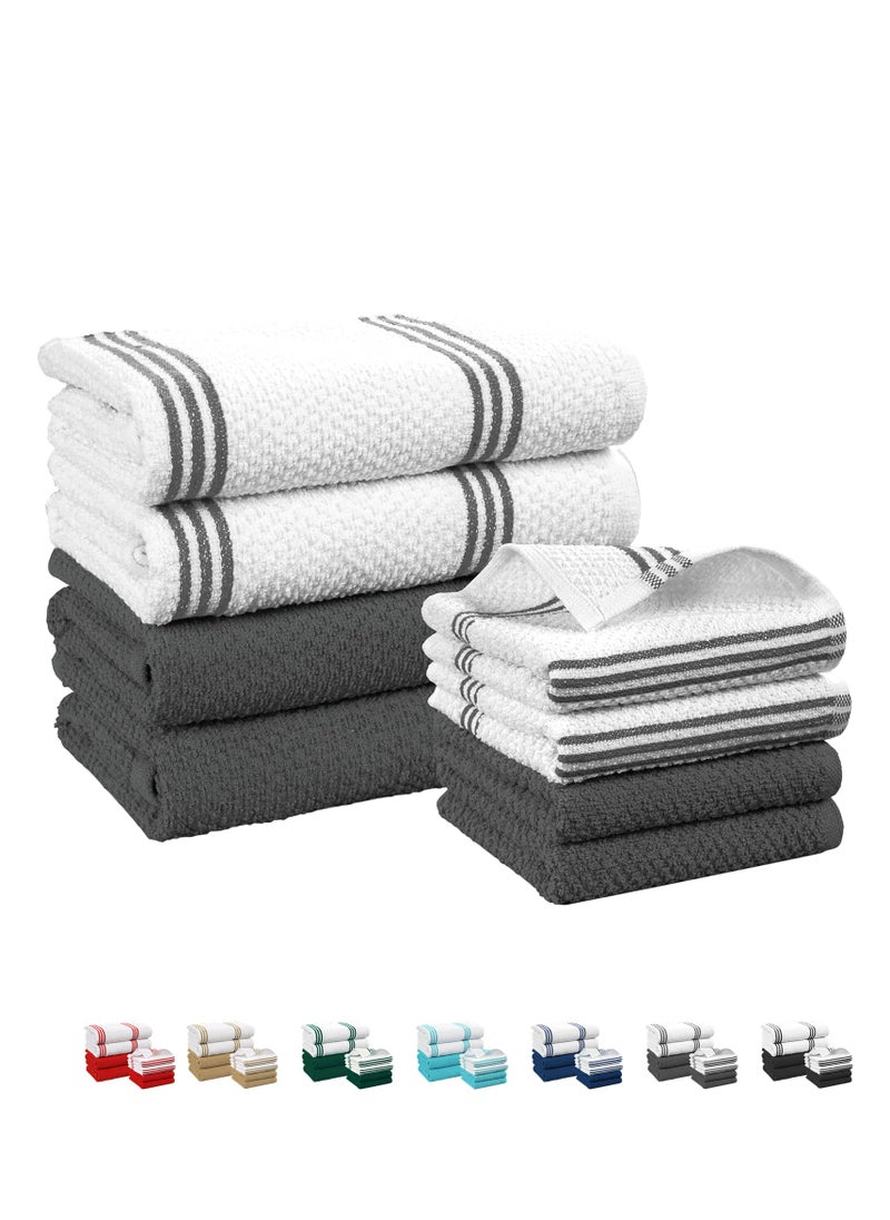 Cloud Scape Linen Terry Kitchen Towel and Dish Cloth Set-Pack of 8,Super Absorbent, Quick Drying Hand Towels, Grey  - Image 1