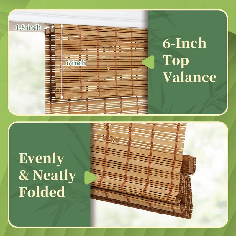AGESISI Bamboo Roman Shades with Valance Cover, Cordless Blinds for Indoor Windows, Light Filtering Woven Wood Shades for Home & Patio, Privacy Protection, 22" W x 64" H, Carbonized - Image 4