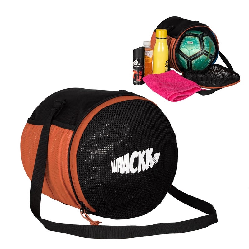 WHACKK Kick Soccer Black Orange Football Equipment Bags|Basketball Volleyball Bags |Adjustable Strap Backpack |Ball Bag |Kitbag - Made in India - Image 1