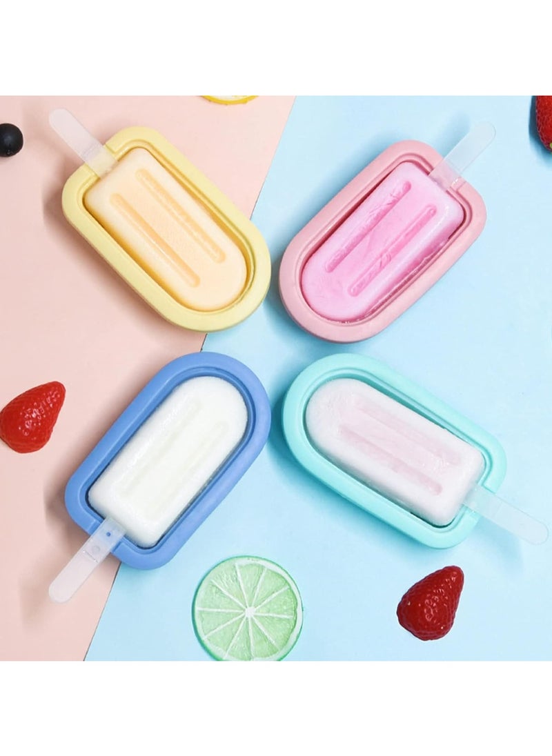 Oasisgalore - 4 Pieces Ice Cream Moulds with Sticks, Reusable Silicone Ice Lolly Molds, Mini Ice Cream Maker with Non-Spill Lid, BPA Free Popsicle Molds Set, DIY Homemade Dessert Mould - Image 1